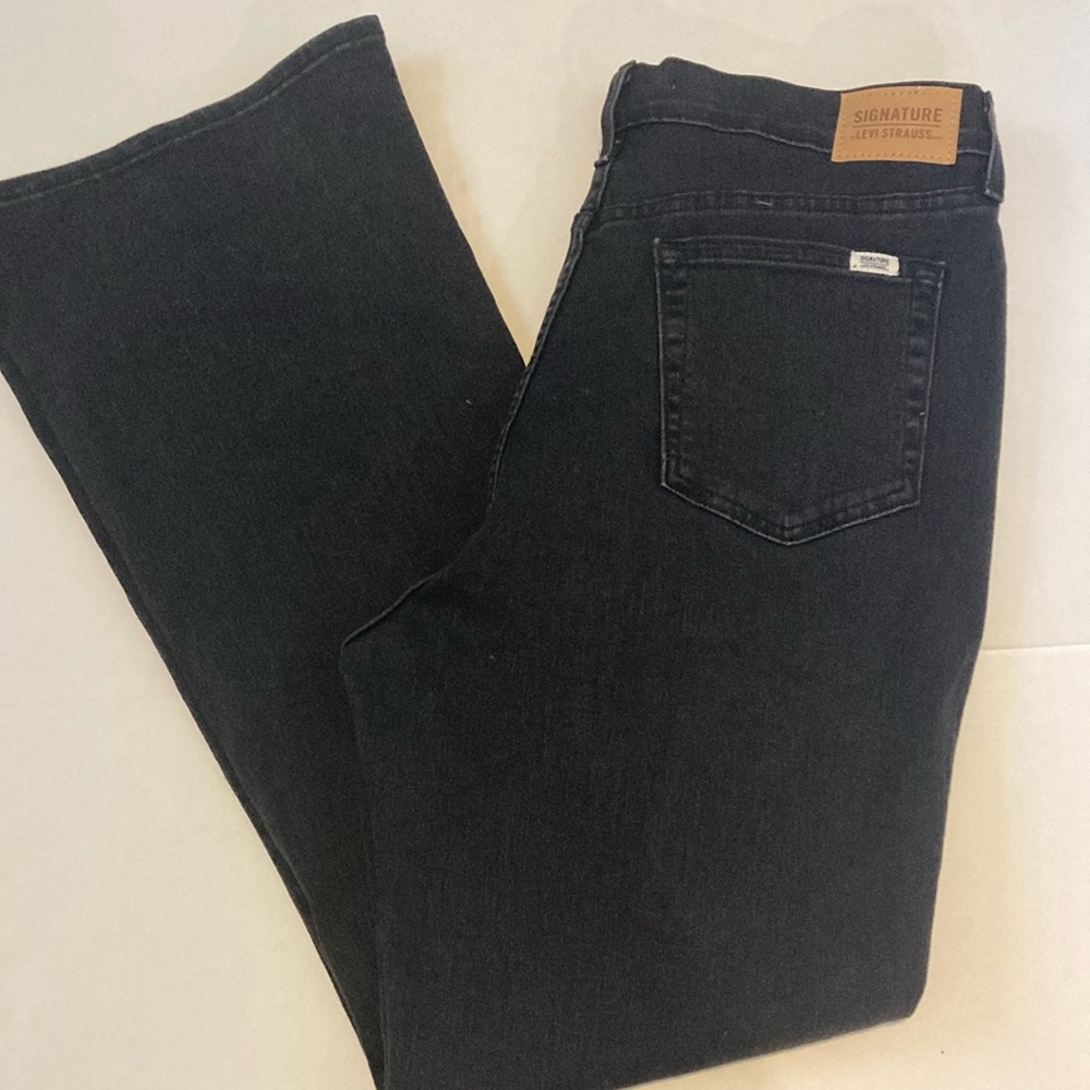 Womens Signature Levi Stratuss black denim jeans heritage high rise flare 12 W31